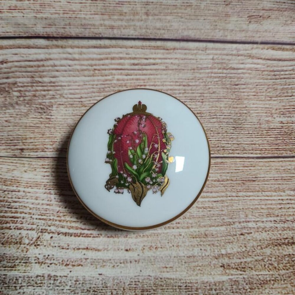 Faberge Limoges France Lillies Of Valley Lidded Trinket Box Signed 3" Diameter